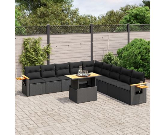 vidaXL 11-cz. zestaw wypoczynkowy do ogrodu, poduszki czarny rattan PE Dārza mēbeļu komplekti