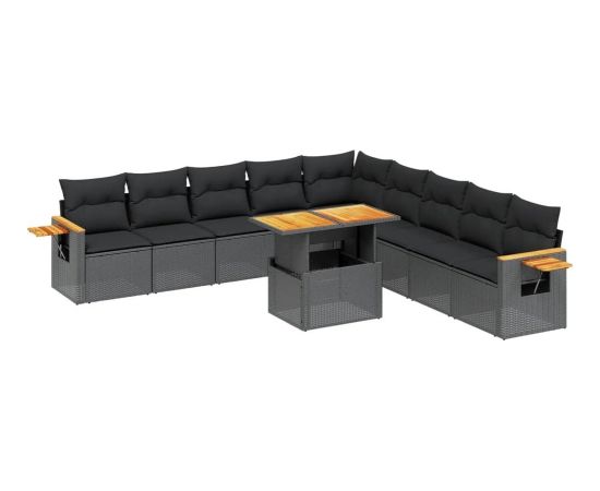 vidaXL 11-cz. zestaw wypoczynkowy do ogrodu, poduszki czarny rattan PE Dārza mēbeļu komplekti