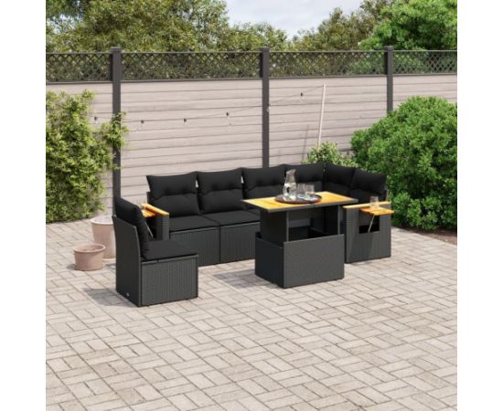 vidaXL 7-cz. zestaw wypoczynkowy do ogrodu, z poduszkami, czarny Dārza mēbeļu komplekti