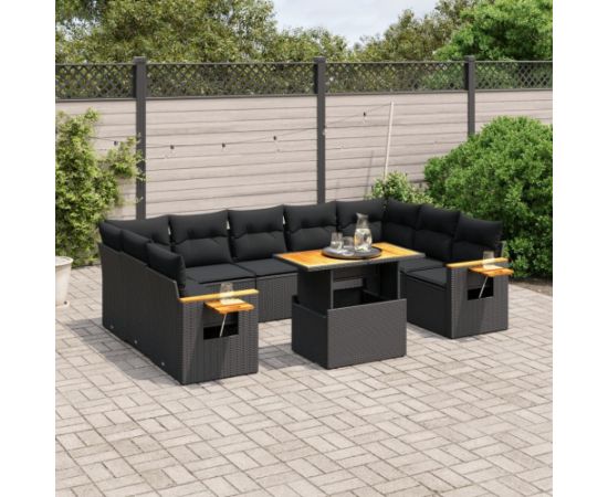 vidaXL 10-cz. zestaw wypoczynkowy do ogrodu, poduszki czarny rattan PE Dārza mēbeļu komplekti