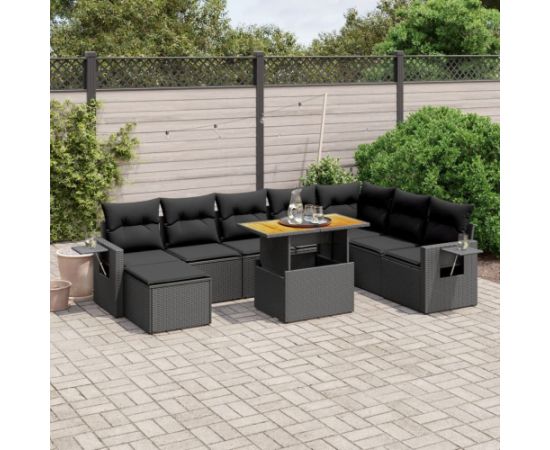 vidaXL 9-cz. zestaw wypoczynkowy do ogrodu, z poduszkami, czarny Dārza mēbeļu komplekti