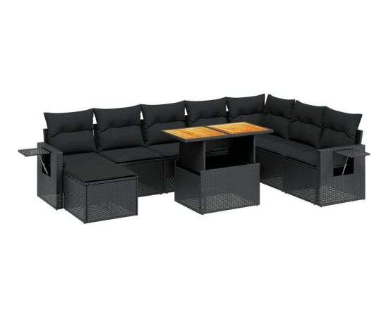 vidaXL 9-cz. zestaw wypoczynkowy do ogrodu, z poduszkami, czarny Dārza mēbeļu komplekti