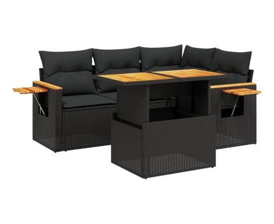 vidaXL 5-cz. zestaw wypoczynkowy do ogrodu, poduszki, czarny rattan PE Dārza mēbeļu komplekti