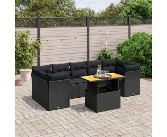 vidaXL 8-cz. zestaw wypoczynkowy do ogrodu, z poduszkami, czarny Dārza mēbeļu komplekti