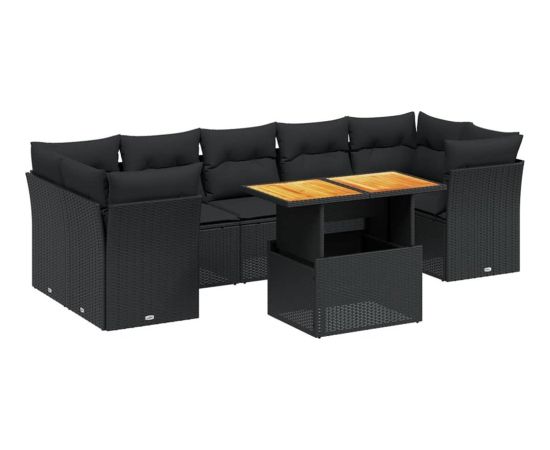 vidaXL 8-cz. zestaw wypoczynkowy do ogrodu, z poduszkami, czarny Dārza mēbeļu komplekti