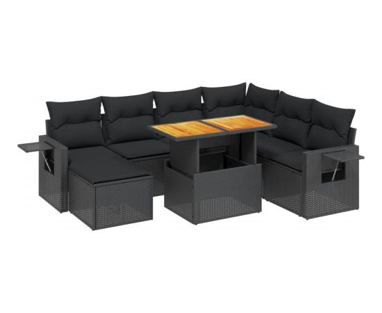 vidaXL 8-cz. zestaw wypoczynkowy do ogrodu, z poduszkami, czarny Dārza mēbeļu komplekti