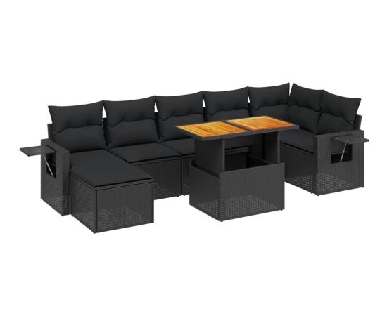 vidaXL 8-cz. zestaw wypoczynkowy do ogrodu, z poduszkami, czarny Dārza mēbeļu komplekti