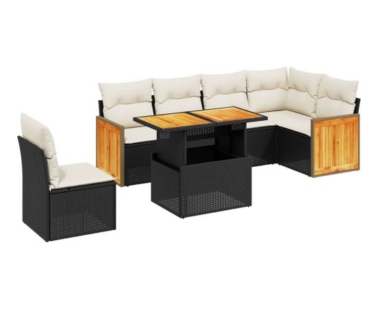 vidaXL 7-cz. zestaw wypoczynkowy do ogrodu, z poduszkami, czarny Dārza mēbeļu komplekti