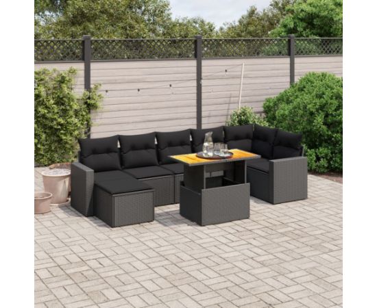 vidaXL 8-cz. zestaw wypoczynkowy do ogrodu, z poduszkami, czarny Dārza mēbeļu komplekti