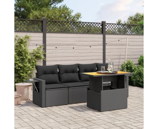 vidaXL 5-cz. zestaw wypoczynkowy do ogrodu, poduszki, czarny rattan PE Dārza mēbeļu komplekti