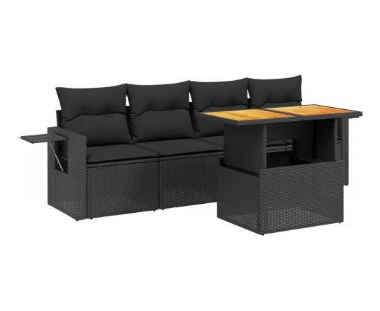 vidaXL 5-cz. zestaw wypoczynkowy do ogrodu, poduszki, czarny rattan PE Dārza mēbeļu komplekti