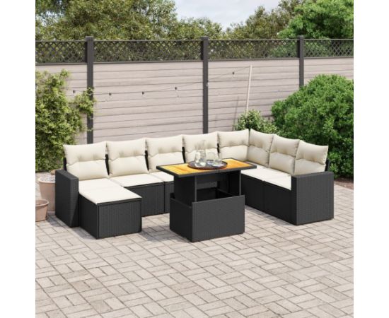 vidaXL 9-cz. zestaw wypoczynkowy do ogrodu, z poduszkami, czarny Dārza mēbeļu komplekti