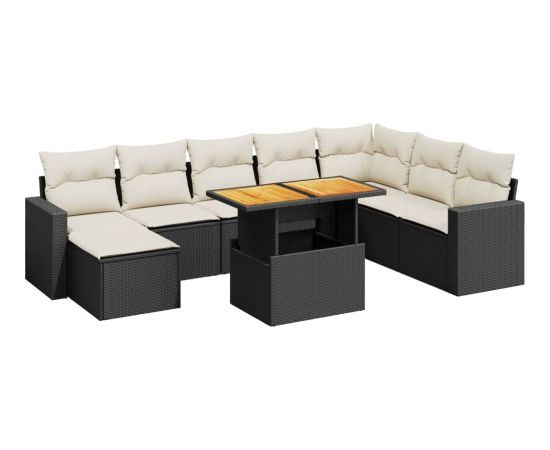 vidaXL 9-cz. zestaw wypoczynkowy do ogrodu, z poduszkami, czarny Dārza mēbeļu komplekti