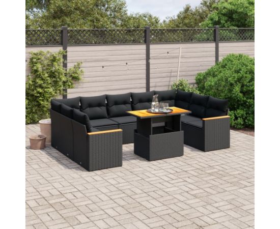 vidaXL 11-cz. zestaw wypoczynkowy do ogrodu, poduszki czarny rattan PE Dārza mēbeļu komplekti