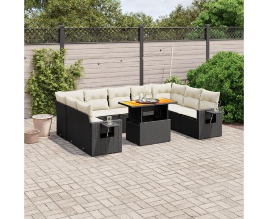 vidaXL 10-cz. zestaw wypoczynkowy do ogrodu, poduszki czarny rattan PE Dārza mēbeļu komplekti