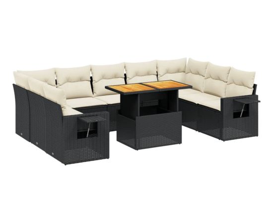 vidaXL 10-cz. zestaw wypoczynkowy do ogrodu, poduszki czarny rattan PE Dārza mēbeļu komplekti