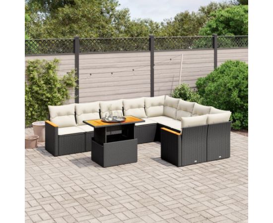 vidaXL 10-cz. zestaw wypoczynkowy do ogrodu, poduszki czarny rattan PE Dārza mēbeļu komplekti