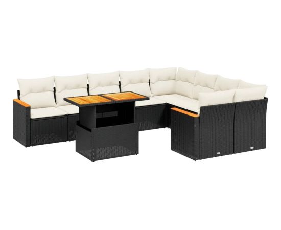 vidaXL 10-cz. zestaw wypoczynkowy do ogrodu, poduszki czarny rattan PE Dārza mēbeļu komplekti