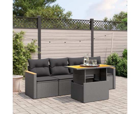 vidaXL 5-cz. zestaw wypoczynkowy do ogrodu, poduszki, czarny rattan PE Dārza mēbeļu komplekti