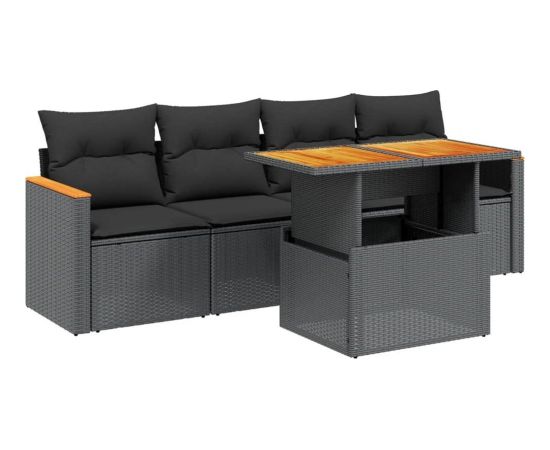 vidaXL 5-cz. zestaw wypoczynkowy do ogrodu, poduszki, czarny rattan PE Dārza mēbeļu komplekti