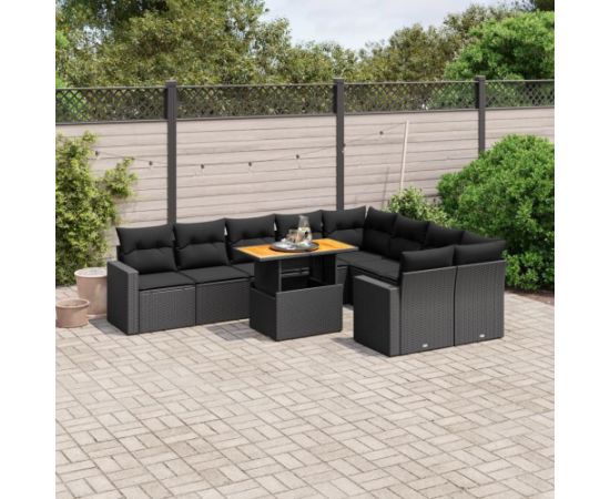 vidaXL 10-cz. zestaw wypoczynkowy do ogrodu, poduszki czarny rattan PE Dārza mēbeļu komplekti