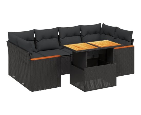 vidaXL 7-cz. zestaw wypoczynkowy do ogrodu, z poduszkami, czarny Dārza mēbeļu komplekti