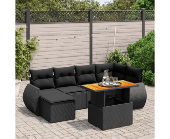 vidaXL 7-cz. zestaw wypoczynkowy do ogrodu, z poduszkami, czarny Dārza mēbeļu komplekti