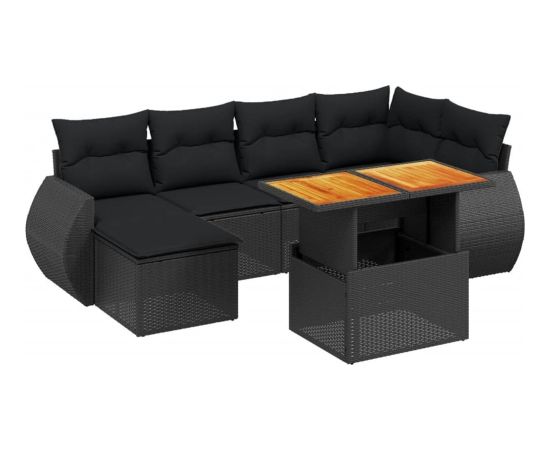 vidaXL 7-cz. zestaw wypoczynkowy do ogrodu, z poduszkami, czarny Dārza mēbeļu komplekti