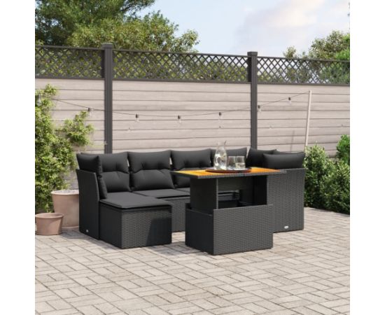 vidaXL 7-cz. zestaw wypoczynkowy do ogrodu, z poduszkami, czarny Dārza mēbeļu komplekti