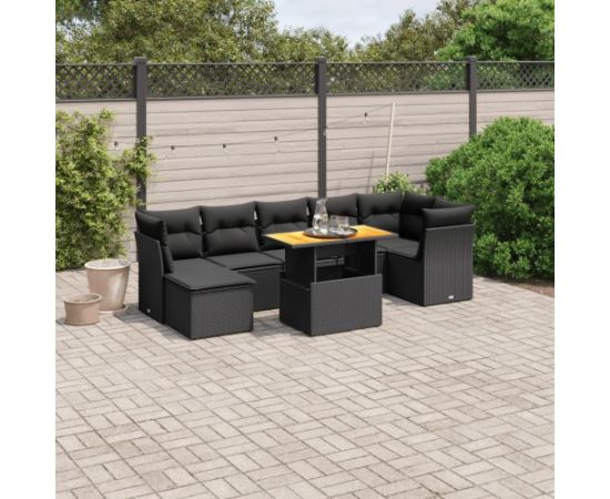vidaXL 8-cz. zestaw wypoczynkowy do ogrodu, z poduszkami, czarny Dārza mēbeļu komplekti