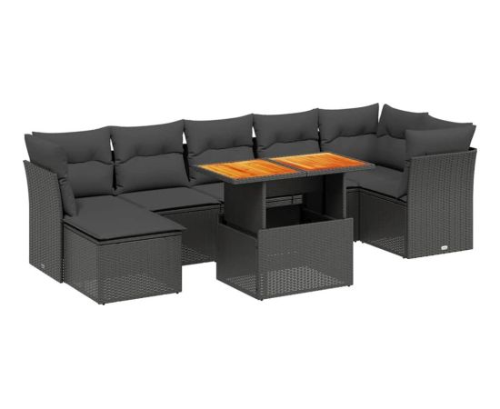 vidaXL 8-cz. zestaw wypoczynkowy do ogrodu, z poduszkami, czarny Dārza mēbeļu komplekti