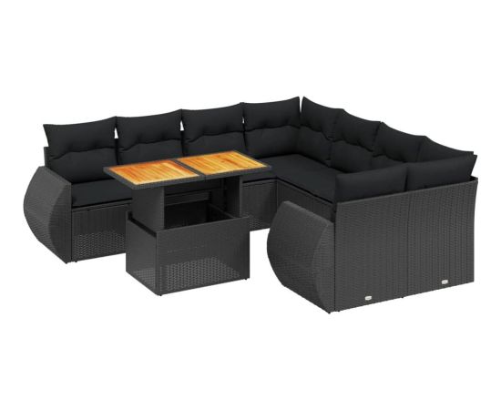 vidaXL 9-cz. zestaw wypoczynkowy do ogrodu, z poduszkami, czarny Dārza mēbeļu komplekti