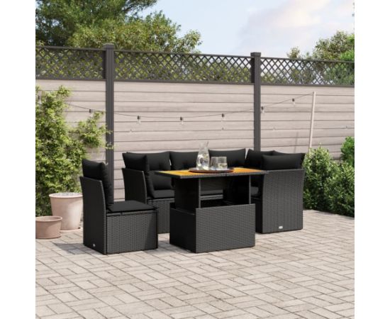 vidaXL 5-cz. zestaw wypoczynkowy do ogrodu, poduszki, czarny rattan PE Dārza mēbeļu komplekti