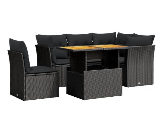 vidaXL 5-cz. zestaw wypoczynkowy do ogrodu, poduszki, czarny rattan PE Dārza mēbeļu komplekti