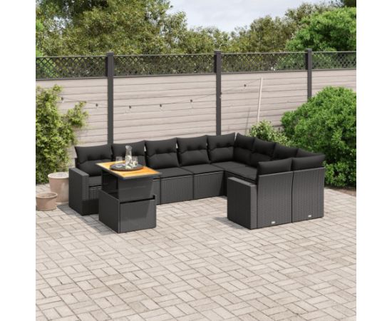 vidaXL 10-cz. zestaw wypoczynkowy do ogrodu, poduszki czarny rattan PE Dārza mēbeļu komplekti