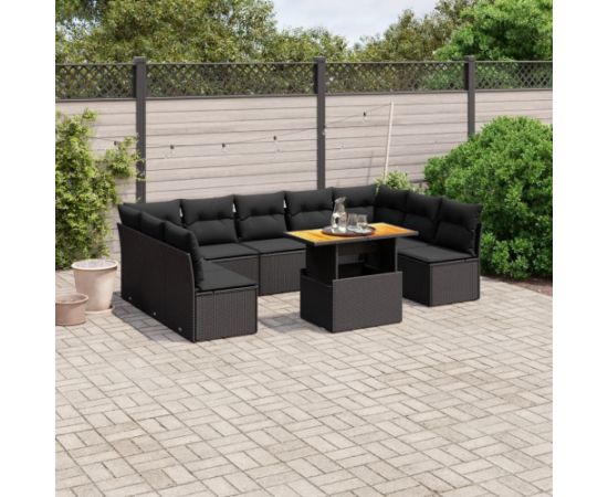 vidaXL 10-cz. zestaw wypoczynkowy do ogrodu, poduszki czarny rattan PE Dārza mēbeļu komplekti