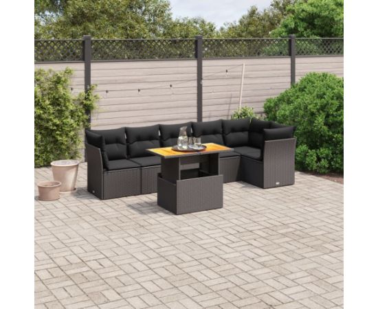 vidaXL 7-cz. zestaw wypoczynkowy do ogrodu, z poduszkami, czarny Dārza mēbeļu komplekti