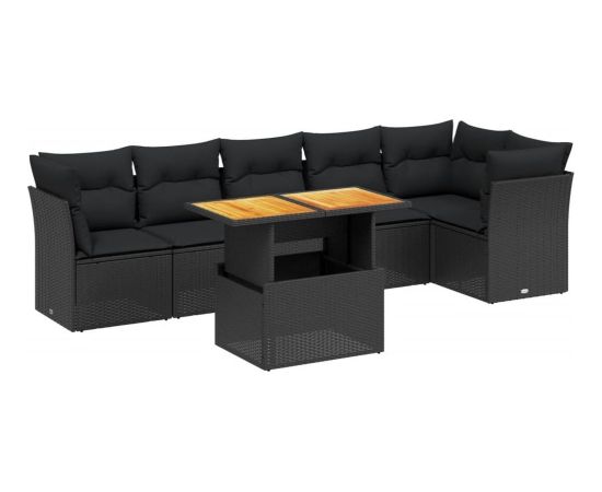 vidaXL 7-cz. zestaw wypoczynkowy do ogrodu, z poduszkami, czarny Dārza mēbeļu komplekti