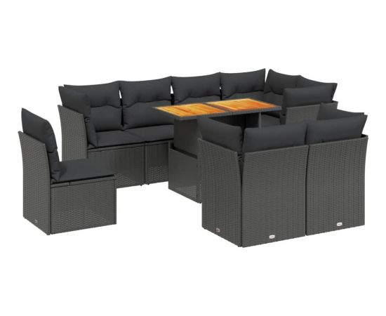 vidaXL 9-cz. zestaw wypoczynkowy do ogrodu, z poduszkami, czarny Dārza mēbeļu komplekti