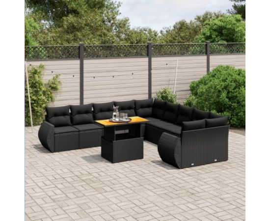 vidaXL 11-cz. zestaw wypoczynkowy do ogrodu, poduszki czarny rattan PE Dārza mēbeļu komplekti