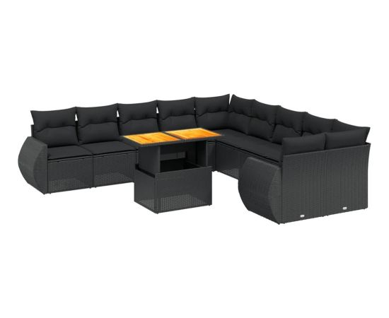 vidaXL 11-cz. zestaw wypoczynkowy do ogrodu, poduszki czarny rattan PE Dārza mēbeļu komplekti