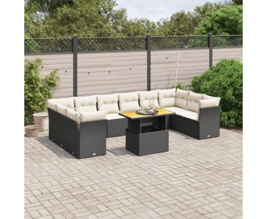 vidaXL 11-cz. zestaw wypoczynkowy do ogrodu, poduszki czarny rattan PE Dārza mēbeļu komplekti