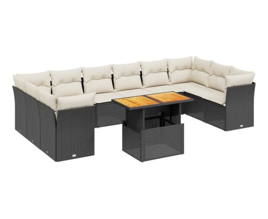 vidaXL 11-cz. zestaw wypoczynkowy do ogrodu, poduszki czarny rattan PE Dārza mēbeļu komplekti