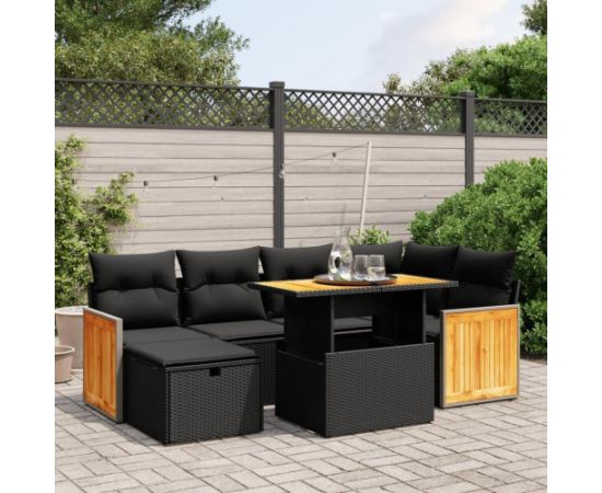 vidaXL 7-cz. zestaw wypoczynkowy do ogrodu, z poduszkami, czarny Dārza mēbeļu komplekti