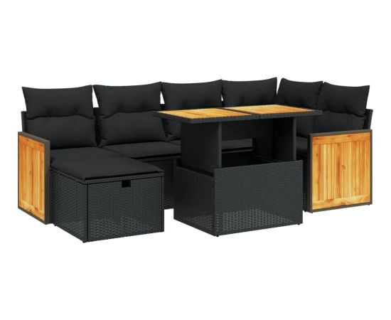 vidaXL 7-cz. zestaw wypoczynkowy do ogrodu, z poduszkami, czarny Dārza mēbeļu komplekti