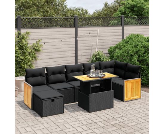 vidaXL 8-cz. zestaw wypoczynkowy do ogrodu, z poduszkami, czarny Dārza mēbeļu komplekti