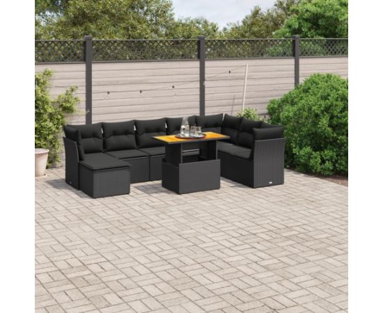 vidaXL 9-cz. zestaw wypoczynkowy do ogrodu, z poduszkami, czarny Dārza mēbeļu komplekti