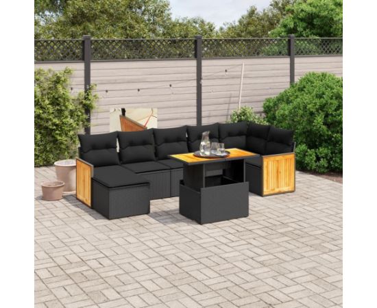 vidaXL 8-cz. zestaw wypoczynkowy do ogrodu, z poduszkami, czarny Dārza mēbeļu komplekti