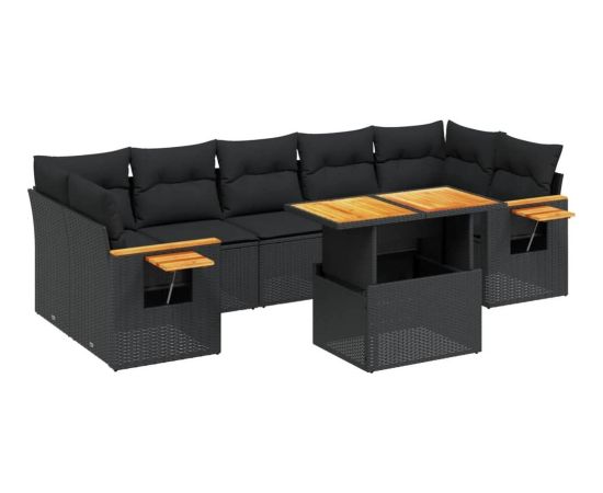 vidaXL 8-cz. zestaw wypoczynkowy do ogrodu, z poduszkami, czarny Dārza mēbeļu komplekti