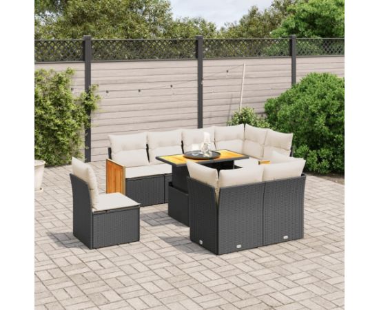 vidaXL 9-cz. zestaw wypoczynkowy do ogrodu, z poduszkami, czarny Dārza mēbeļu komplekti